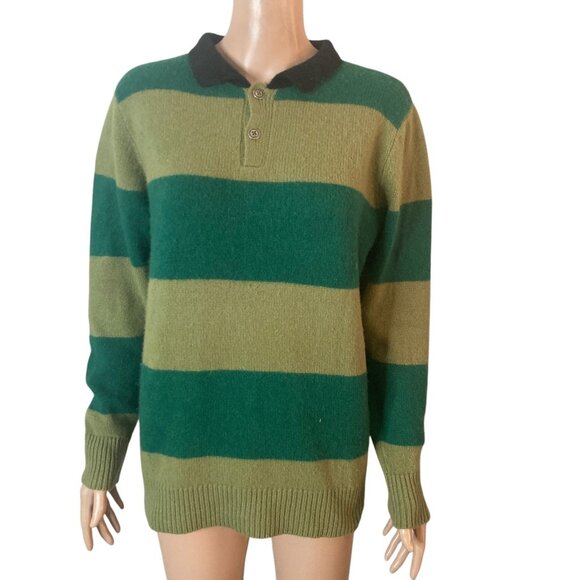 The Elder Statesman Sweater Mens Small 100% Cashmere Green Striped - Picture 3 of 11